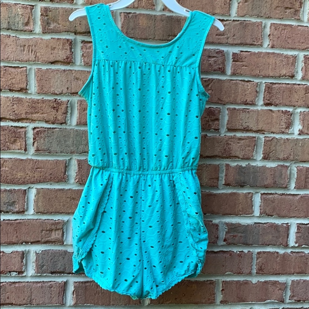 turquoise romper w/ lace detail